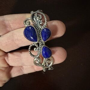 Stunning Sterling Silver 925 and Genuine Blue Lapis Women's Bangle
